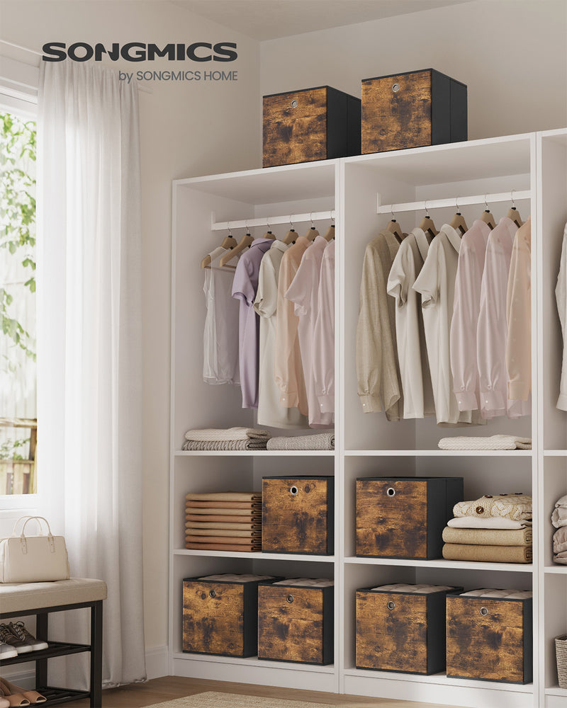 Rustic Brown Set of 8 Foldable Fabric Storage Cubes for Clothes and Home Organisation by Songmics