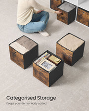 Rustic Brown Set of 8 Foldable Fabric Storage Cubes for Clothes and Home Organisation by Songmics