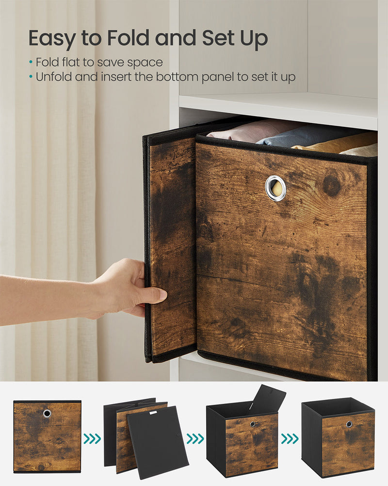 Rustic Brown Set of 8 Foldable Fabric Storage Cubes for Clothes and Home Organisation by Songmics