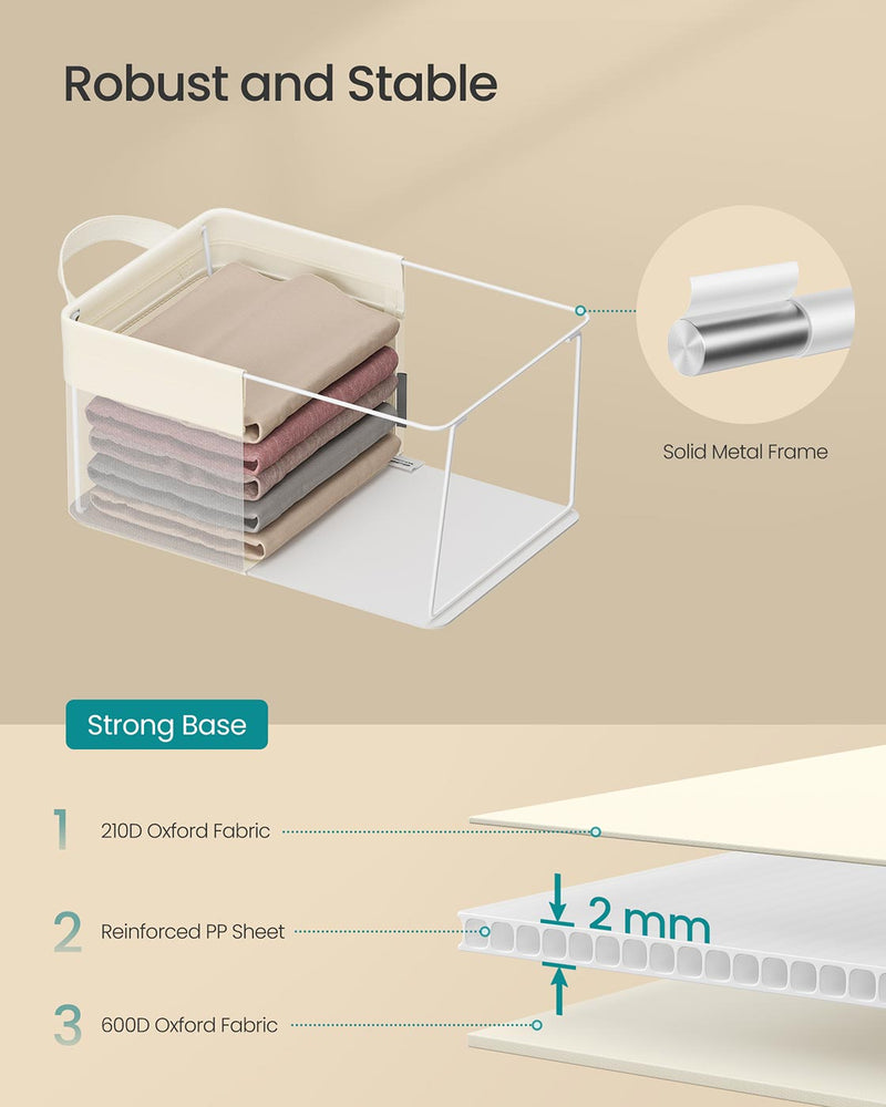 Set of 3 Small Cream White Fabric Storage Bins for Shelves and Closets by SONGMICS