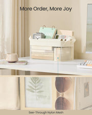 Set of 3 Small Cream White Fabric Storage Bins for Shelves and Closets by SONGMICS