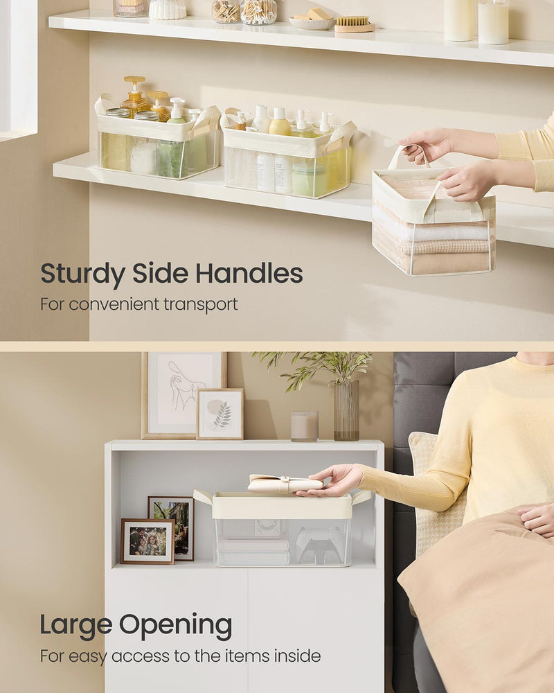 Set of 3 Small Cream White Fabric Storage Bins for Shelves and Closets by SONGMICS