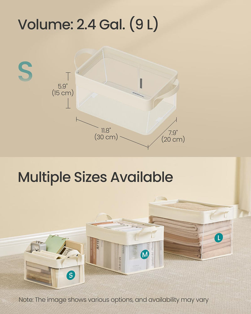 Set of 3 Small Cream White Fabric Storage Bins for Shelves and Closets by SONGMICS