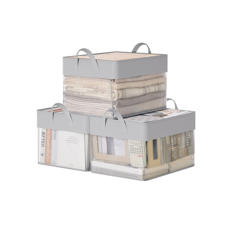 Set of 3 Cream White Fabric Storage Bins Medium 40x30x25 cm for Home Organization by SONGMICS