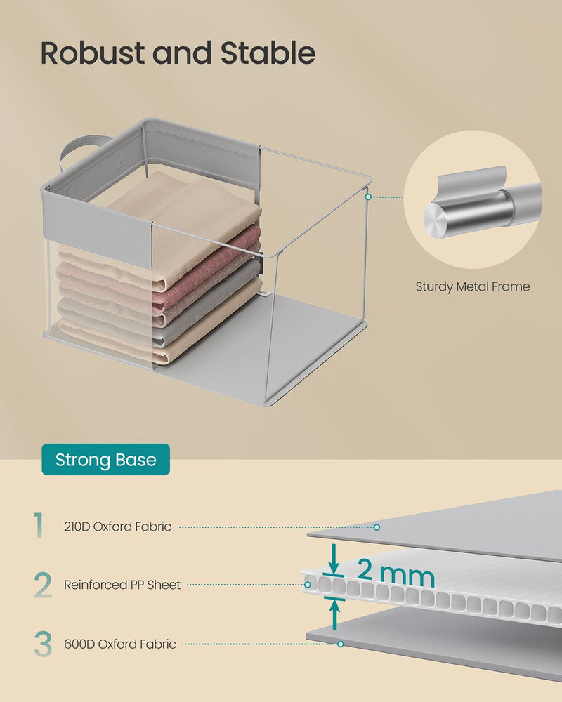 Set of 3 Cream White Fabric Storage Bins Medium 40x30x25 cm for Home Organization by SONGMICS