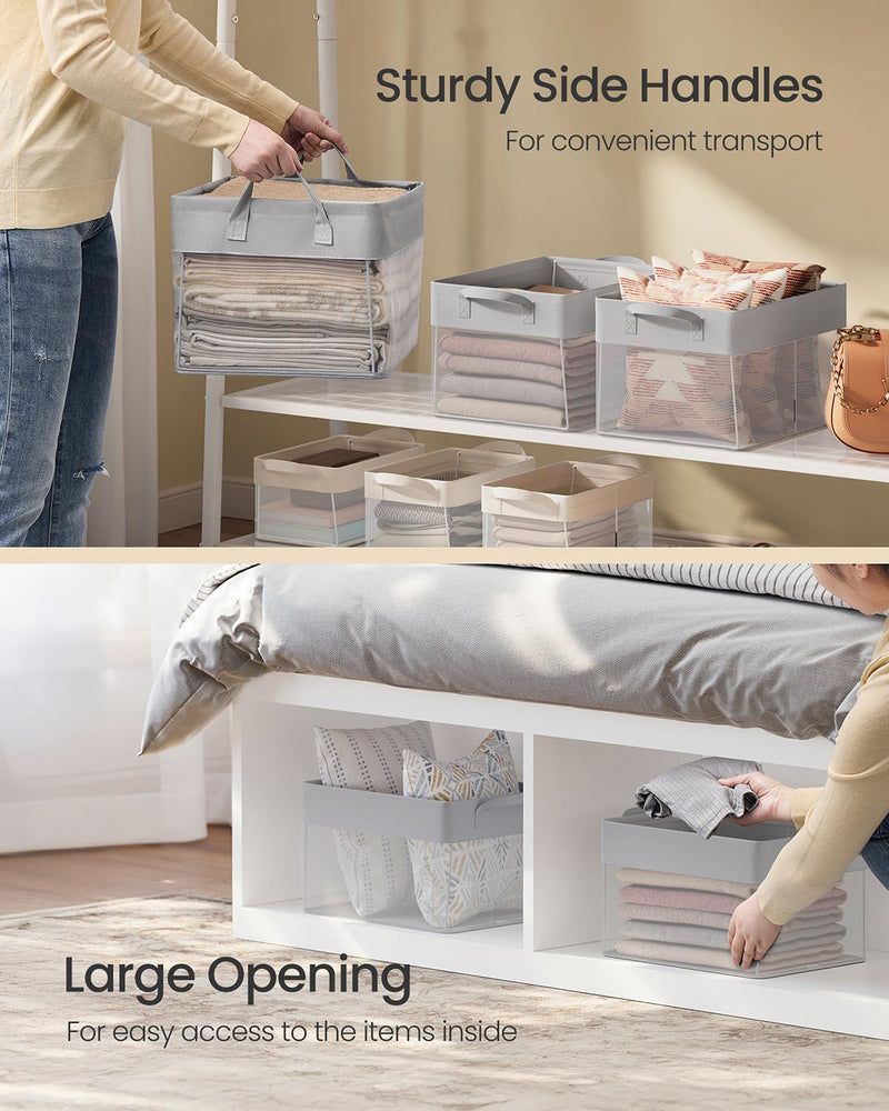 Set of 3 Cream White Fabric Storage Bins Medium 40x30x25 cm for Home Organization by SONGMICS