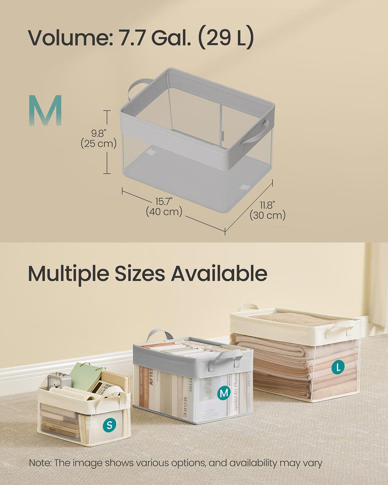 Set of 3 Cream White Fabric Storage Bins Medium 40x30x25 cm for Home Organization by SONGMICS