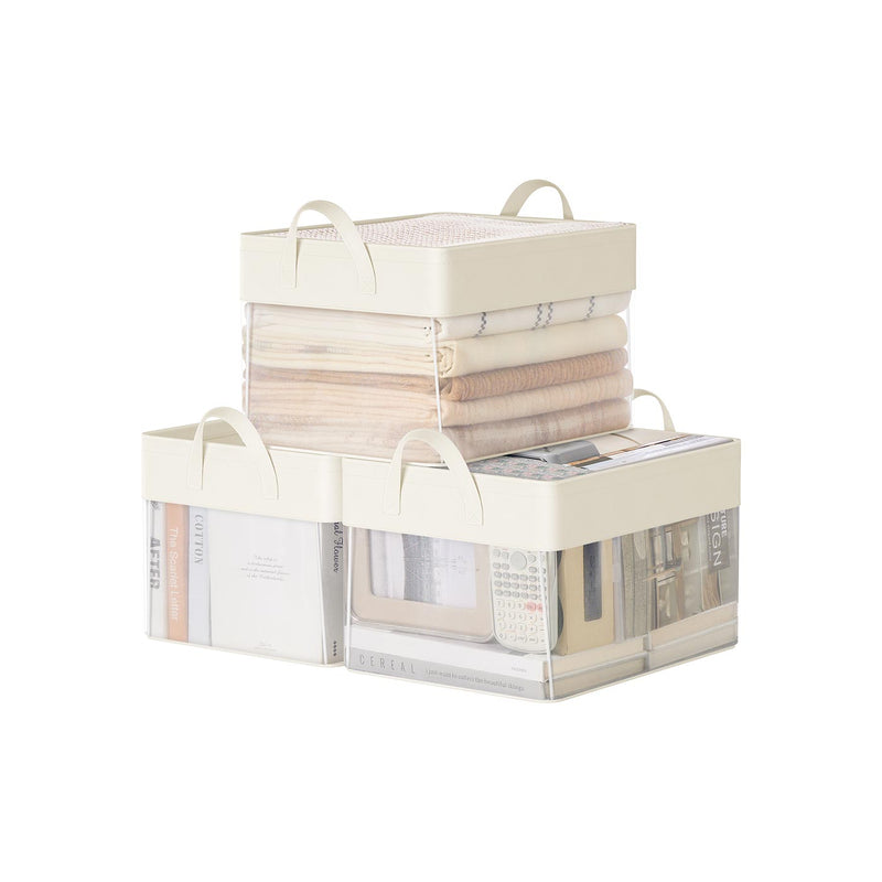 Set of 3 Cream White Fabric Storage Bins Medium 40x30x25 cm for Home Organization by SONGMICS