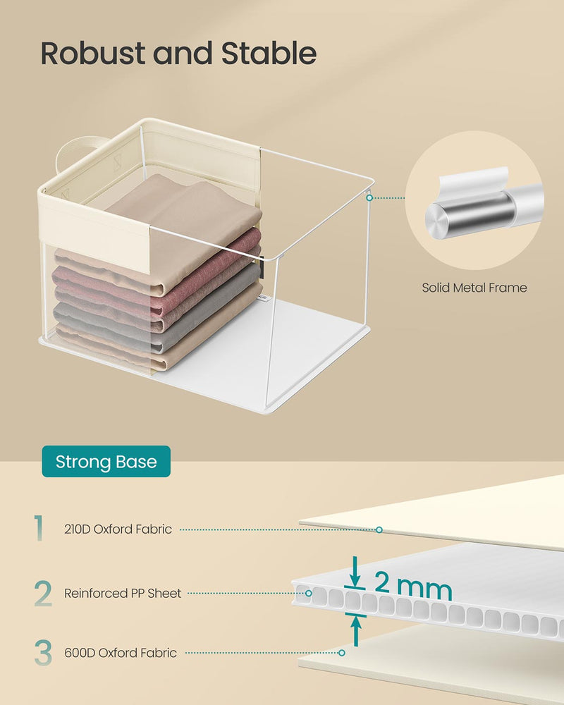 Set of 3 Cream White Fabric Storage Bins Medium 40x30x25 cm for Home Organization by SONGMICS