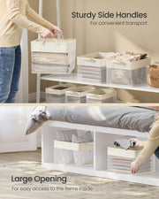Set of 3 Cream White Fabric Storage Bins Medium 40x30x25 cm for Home Organization by SONGMICS