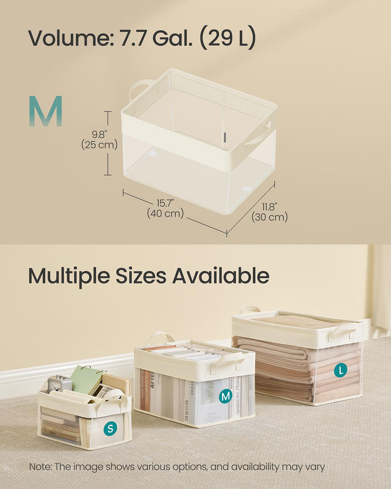 Set of 3 Cream White Fabric Storage Bins Medium 40x30x25 cm for Home Organization by SONGMICS