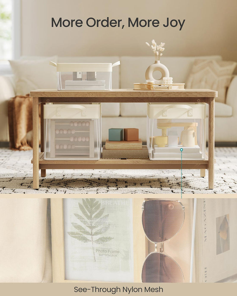 Set of 3 Large Cream White Fabric Storage Bins 50x30x30 cm Foldable Organizers by SONGMICS