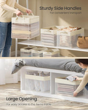 Set of 3 Large Cream White Fabric Storage Bins 50x30x30 cm Foldable Organizers by SONGMICS