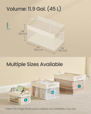 Set of 3 Large Cream White Fabric Storage Bins 50x30x30 cm Foldable Organizers by SONGMICS
