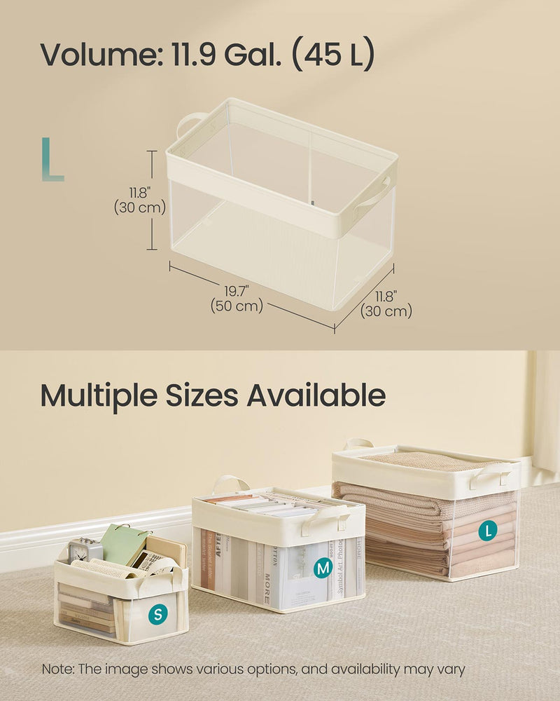 Set of 3 Large Cream White Fabric Storage Bins 50x30x30 cm Foldable Organizers by SONGMICS