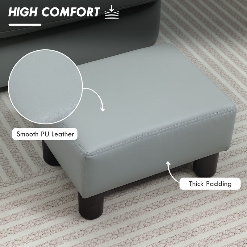 Grey PU Leather Footstool with Four Sturdy Plastic Legs by HOMCOM