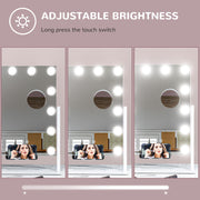Tabletop Makeup Mirror with 12 LED Bulbs and Adjustable Light Settings for Dressing Tables, White