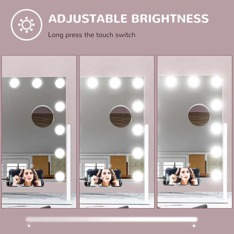Tabletop Makeup Mirror with 12 LED Bulbs and Adjustable Light Settings for Dressing Tables, White