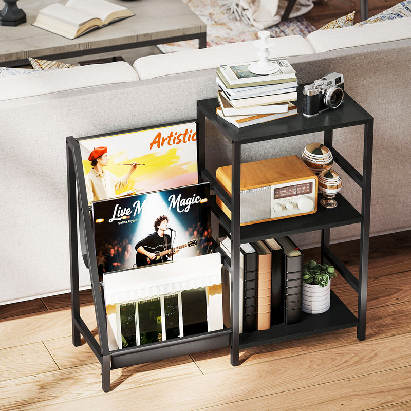 Black 3 Tier Record Player Stand With Storage Shelf For Living Room Or Bedroom Use