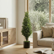 Artificial Cypress Trees Set of 2 for Low Maintenance Front Door Display Green Homcom