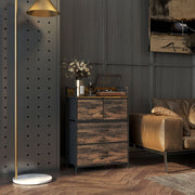 Industrial Chest of 4 Fabric Storage Drawers with Wooden Frame for Bedroom or Hallway Rustic Brown