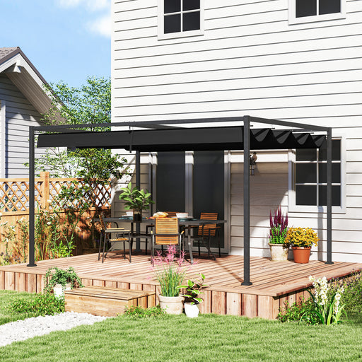 Black 4m x 3m Metal Pergola with Retractable Canopy Roof by Outsunny