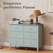 Green 6 Drawer Chest of Drawers With Fluted Drawer Fronts and Gold Knobs - 100x40x78cm Homcom