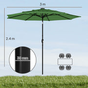 Garden Parasol with Adjustable Tilt and Three-Tier Ventilated Canopy for Cool Shade Green Outsunny