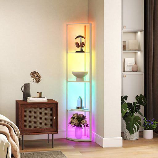 5 Tier LED Floor Lamp With Shelves And Remote Control For Living Room Or Bedroom Oak
