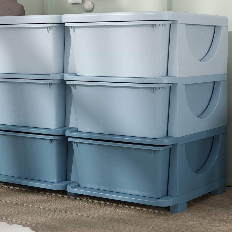 Kids Storage Organiser Unit with 9 Removable Bins for Toys and Clothes Blue