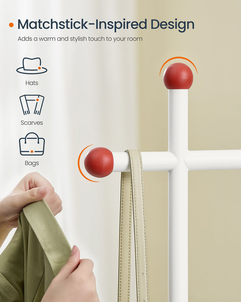 Freestanding Clothes Rail with 6 Shelves and 2 Hanging Rails Natural Beige and White by Songmics