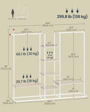 Freestanding Clothes Rail with 6 Shelves and 2 Hanging Rails Natural Beige and White by Songmics