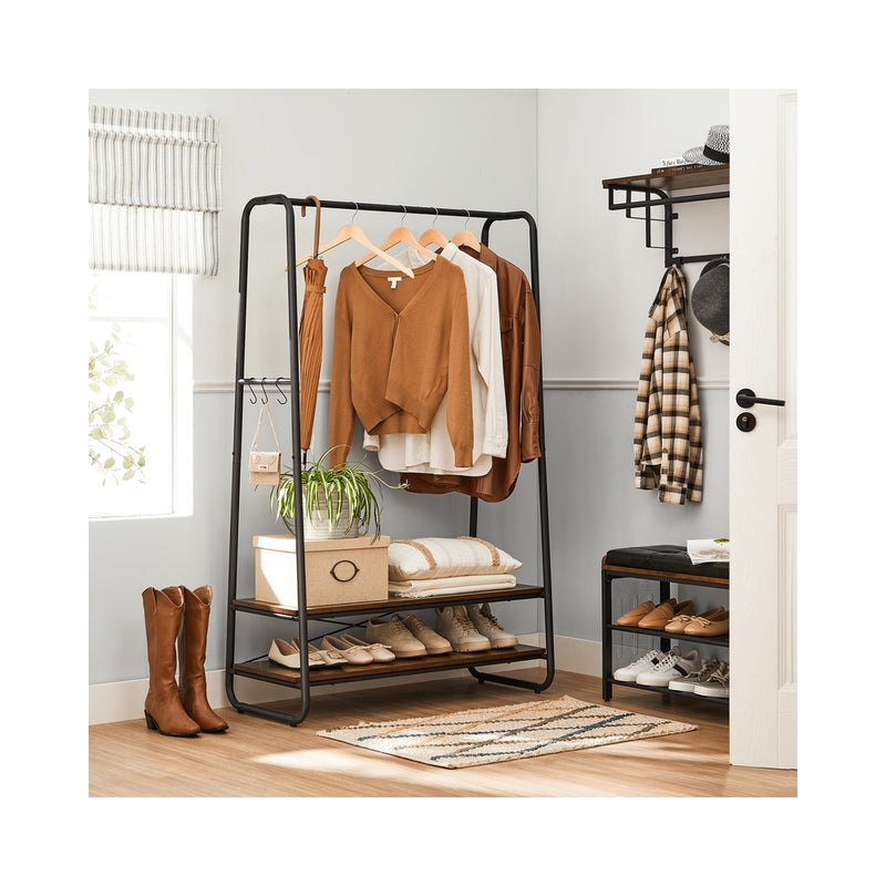 Industrial Clothes Rail with Shelves in Brown and Black for Bedroom or Hallway by Vasagle VASAGLE