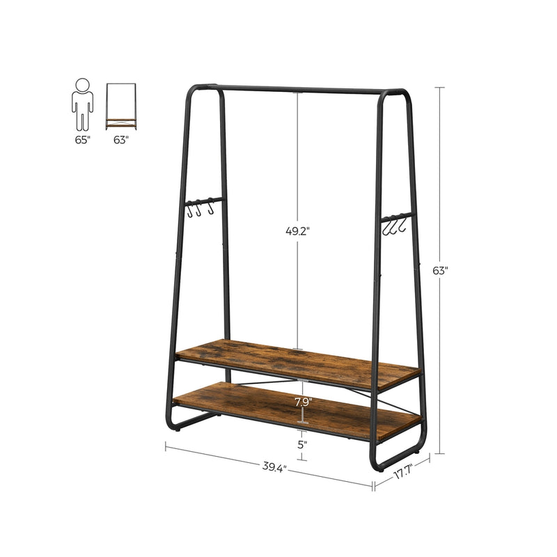 Industrial Clothes Rail with Shelves in Brown and Black for Bedroom or Hallway by Vasagle VASAGLE