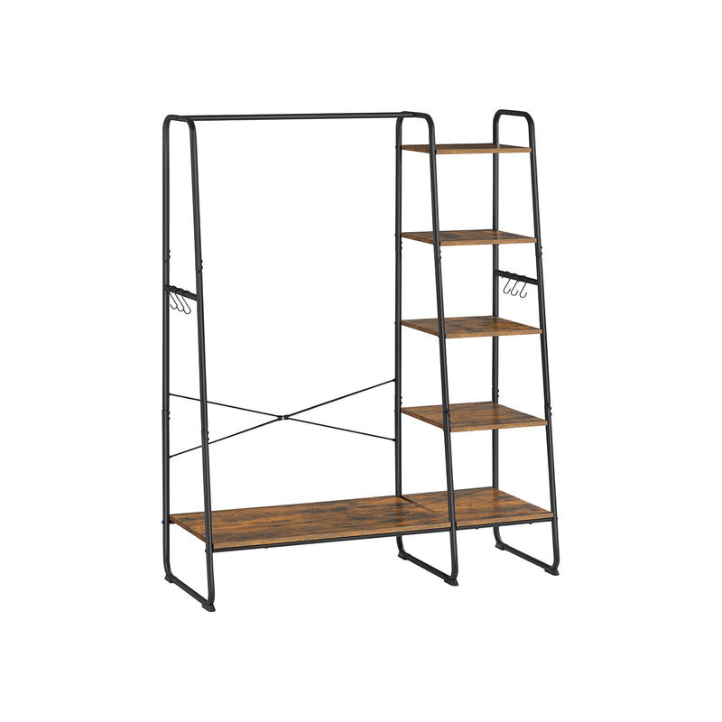 Rustic Brown Clothes Rail with Black Frame and Storage Shelves for Bedroom by Vasagle