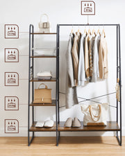 Rustic Brown Clothes Rail with Black Frame and Storage Shelves for Bedroom by Vasagle