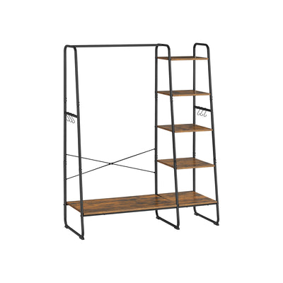 Rustic Brown Clothes Rail with Black Frame and Storage Shelves for Bedroom by Vasagle