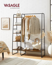 Rustic Brown Clothes Rail with Black Frame and Storage Shelves for Bedroom by Vasagle