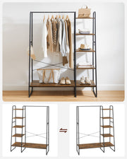 Rustic Brown Clothes Rail with Black Frame and Storage Shelves for Bedroom by Vasagle