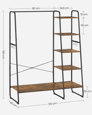 Rustic Brown Clothes Rail with Black Frame and Storage Shelves for Bedroom by Vasagle