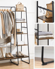 Rustic Brown Clothes Rail with Black Frame and Storage Shelves for Bedroom by Vasagle