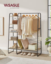 Turquoise Brown Clothes Rack with Matte Black Frame and Shoe Storage Shelf by Vasagle