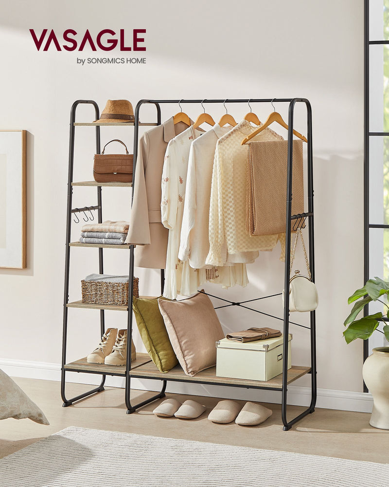 Turquoise Brown Clothes Rack with Matte Black Frame and Shoe Storage Shelf by Vasagle