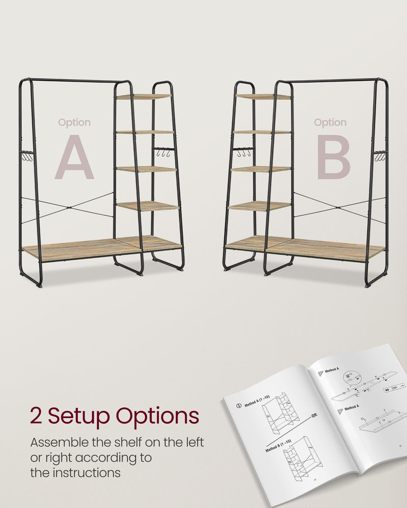 Turquoise Brown Clothes Rack with Matte Black Frame and Shoe Storage Shelf by Vasagle