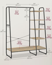 Turquoise Brown Clothes Rack with Matte Black Frame and Shoe Storage Shelf by Vasagle