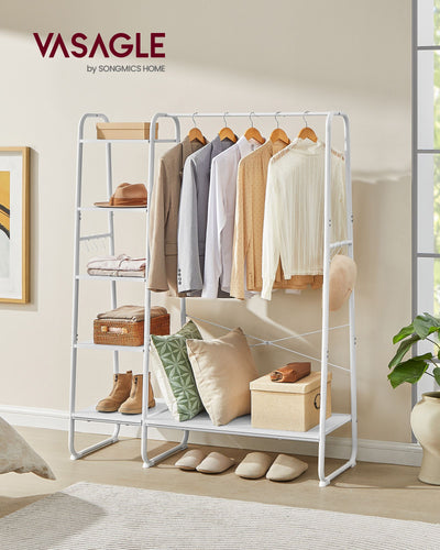 White Clothes Rail with Shoe Shelf for Bedroom or Hallway Storage by Vasagle