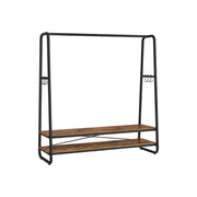 Rustic Brown and Black Clothes Rail with Two Shelves for Bedroom or Hallway by Vasagle