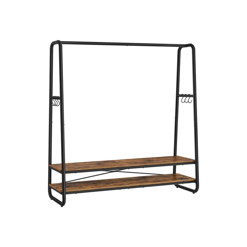 Rustic Brown and Black Clothes Rail with Two Shelves for Bedroom or Hallway by Vasagle