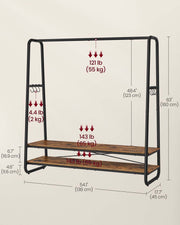 Rustic Brown and Black Clothes Rail with Two Shelves for Bedroom or Hallway by Vasagle