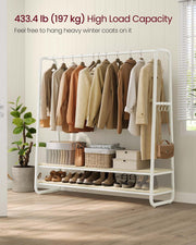 Freestanding Clothes Rail with Two Storage Shelves for Bedroom or Hallway by Vasagle